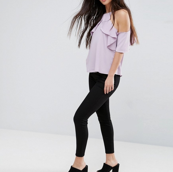 New Look Petite High Neck Ruffle Sleeve Cold Shoulder Top - Picture 4 of 9